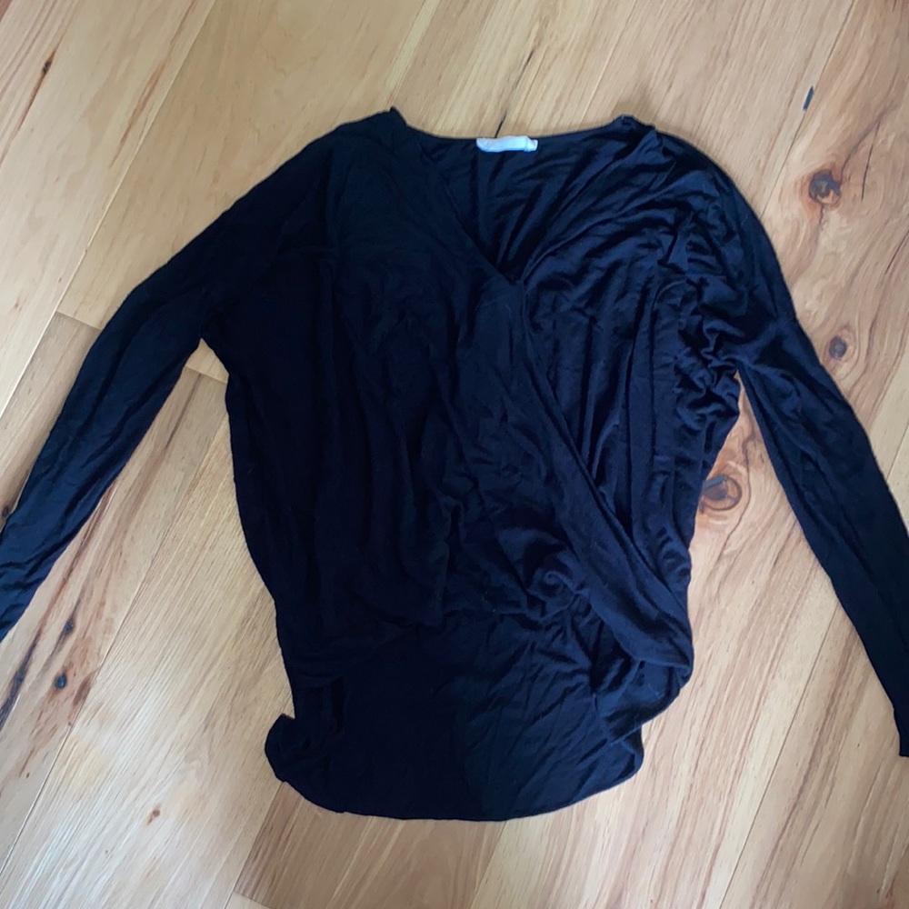 Stretchy black draped high low sweater